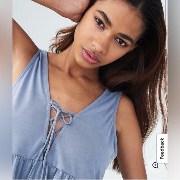 Aeropostale Solid Lace-Up Peplum Boho Festival Baby Doll Tank in Blue size XS - Picture 2 of 3